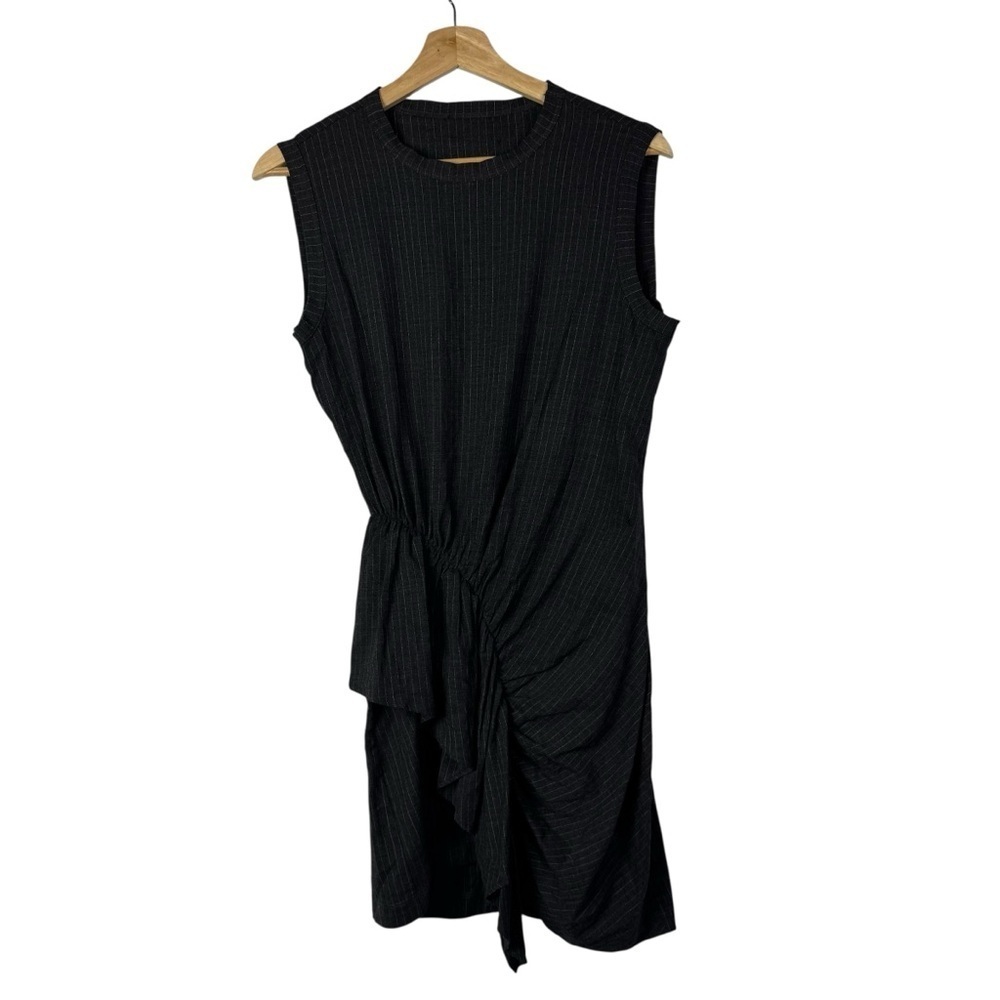 Boutique Dark Gray‎ Pin Stripe Drape Front Sleeveless Mini Dress 10